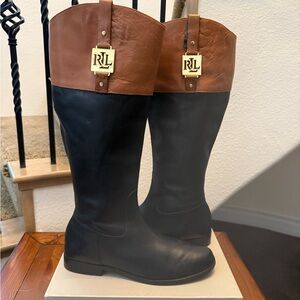 Lauren Ralph Lauren Jaden Black & Tan Leather Riding Boots NWOT – Elegant Riding